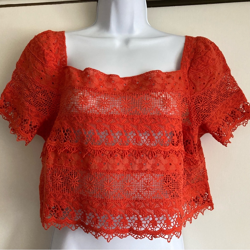 Free People One Amelie Crochet Lace Top, NWT Sz L